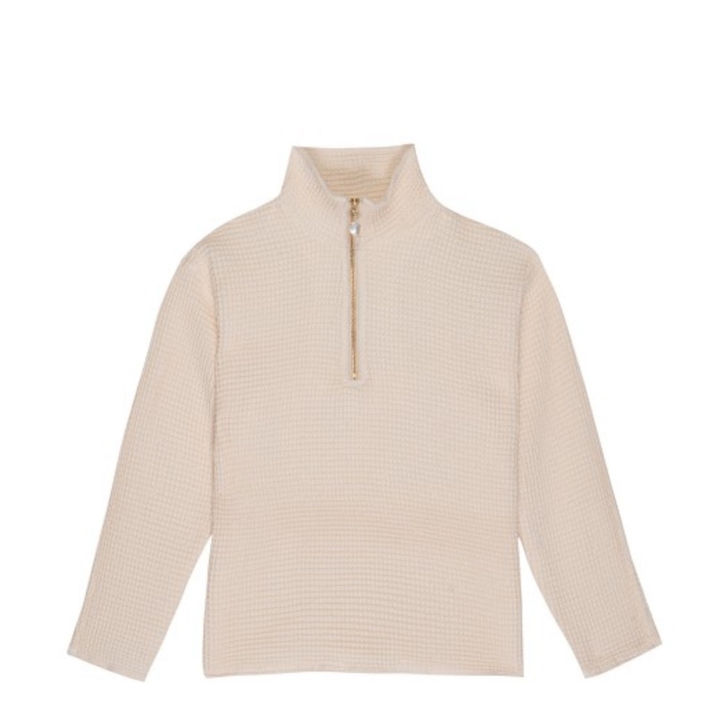 DONNI. Waffle 1/2 Zip Pullover Cream + Freshwater Pearl. Size M NWT - Picture 2 of 7